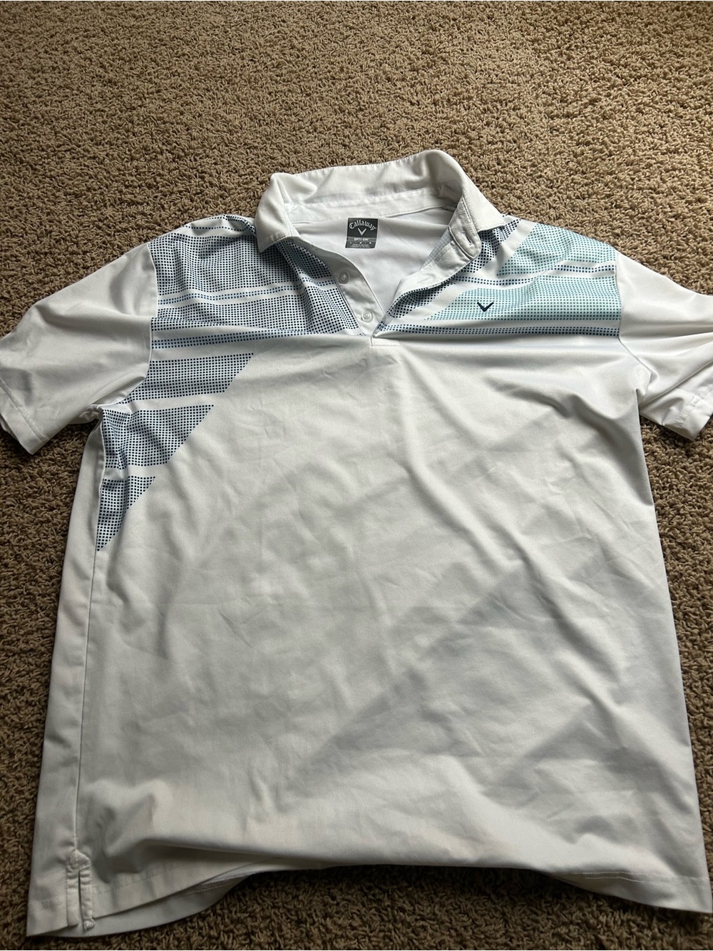 Callaway Men’s White Polo with Light Blue Geometric Accent